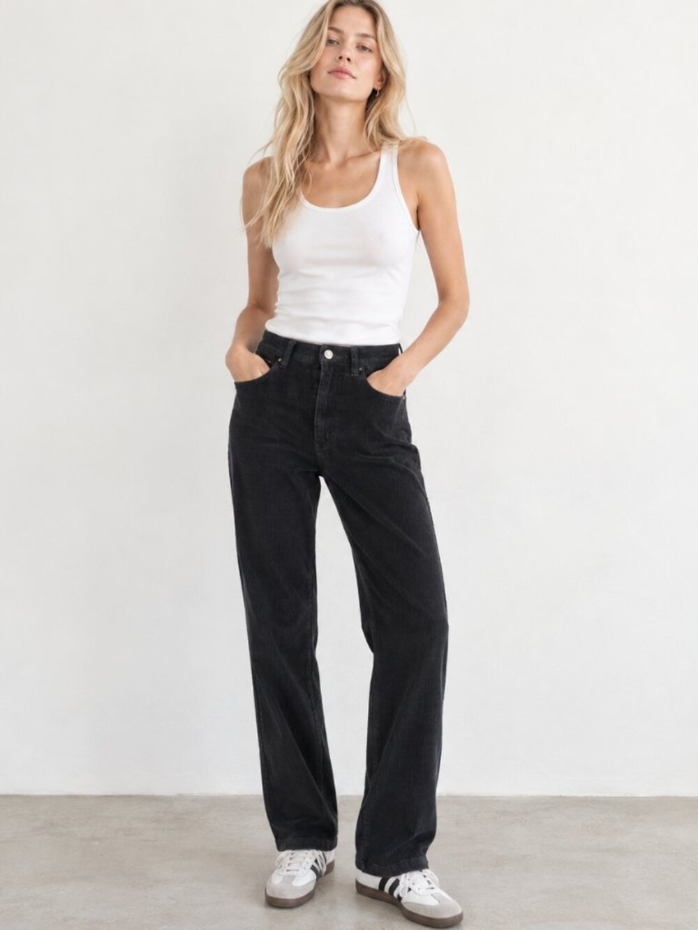Reformation Jeans Black Corduroy Straight Leg Pants High Rise Size 26